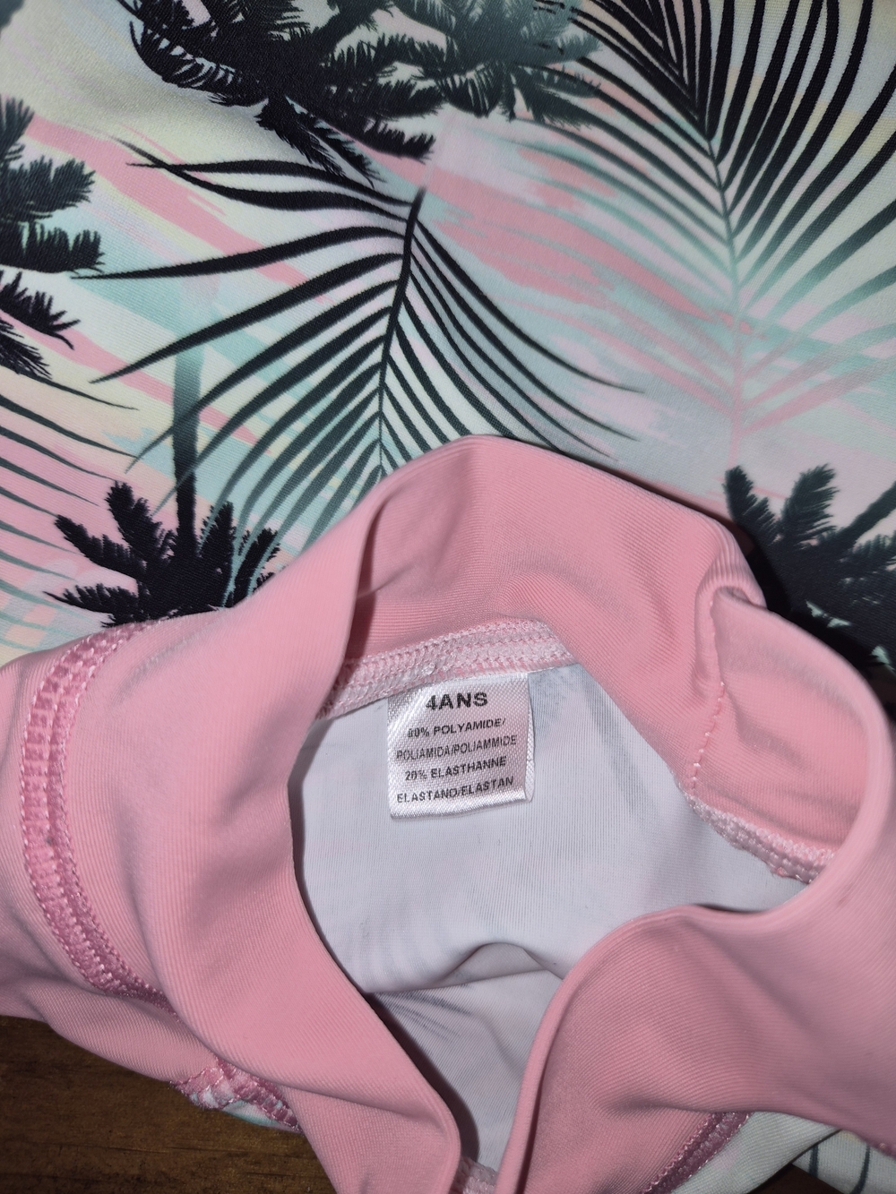 Girls' Coral Tropical Palm Long-Sleeve Rashguard 2 piece Swimsuit Set Sz 4/ 4T - Picture 10 of 11